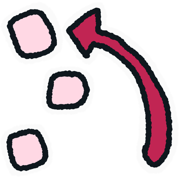 three light pink squares on the left, a dark pink arrow pointing to the top one on the right